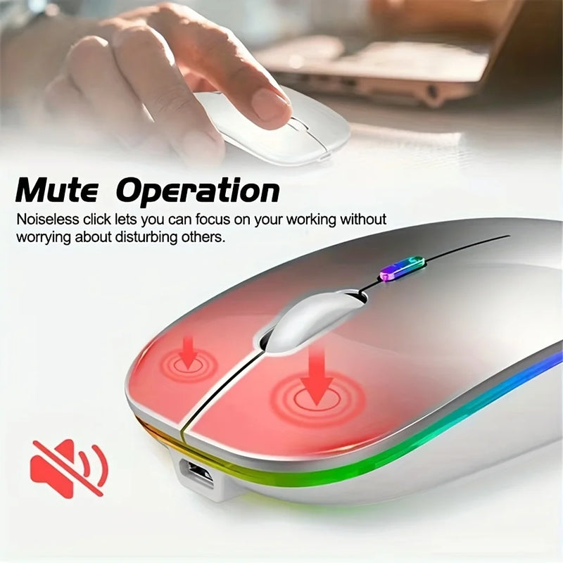 Mouse sem fio Bluetooth e 2,4 GHz, Modos duplos Recarregável RGB Ergonômico, Clique silencioso para PC iPad Laptop Celular TV.