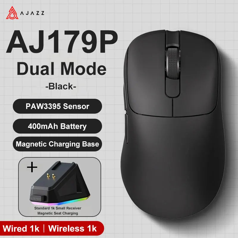 Mouse sem fio com fio leve AJAZZ AJ179 PRO PAW3395 com base de carregamento magnética ergonômico e macro para jogos para PC e laptop.