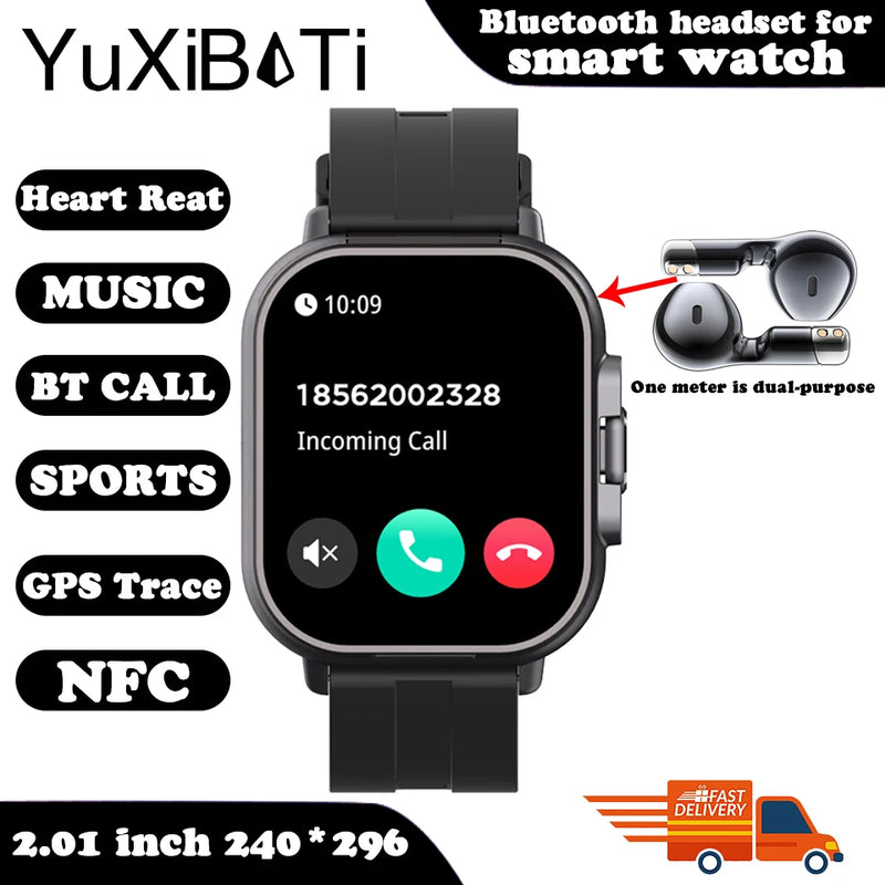 Relógio inteligente 2 em 1 2024 com fone de ouvido, Bluetooth, chamada, relógio masculino, GPS, monitoramento de frequência cardíaca, reprodução de música