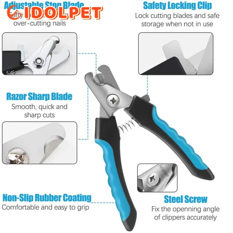 Cortador de unhas profissional para animais de estimação com proteção de segurança, tesoura de aço inoxidável para cuidados com as unhas de gatos e cães, suprimentos para higiene, tamanho adequado