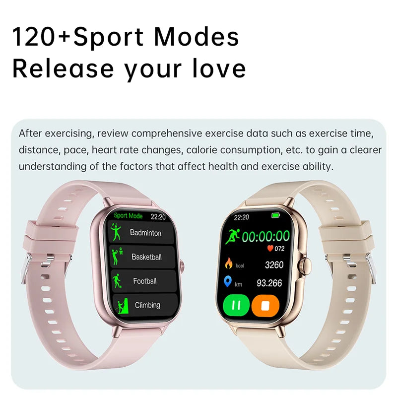 SmartWatch Bluetooth - Relógio inteligente esportivo à prova d'água com chamada e reprodução de música para homens e mulheres, iPhone e Android