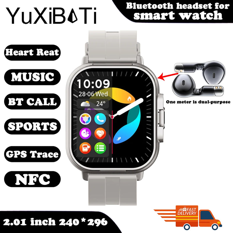 Relógio inteligente 2 em 1 2024 com fone de ouvido, Bluetooth, chamada, relógio masculino, GPS, monitoramento de frequência cardíaca, reprodução de música