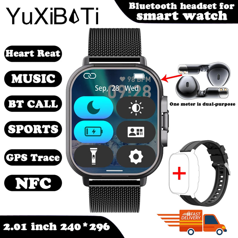 Relógio inteligente 2 em 1 2024 com fone de ouvido, Bluetooth, chamada, relógio masculino, GPS, monitoramento de frequência cardíaca, reprodução de música