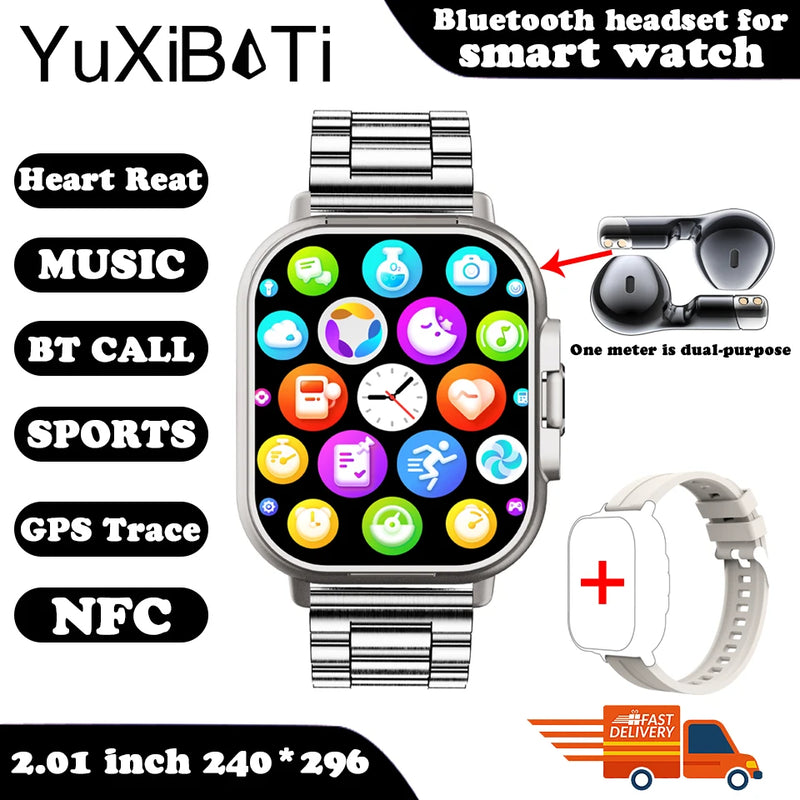 Relógio inteligente 2 em 1 2024 com fone de ouvido, Bluetooth, chamada, relógio masculino, GPS, monitoramento de frequência cardíaca, reprodução de música