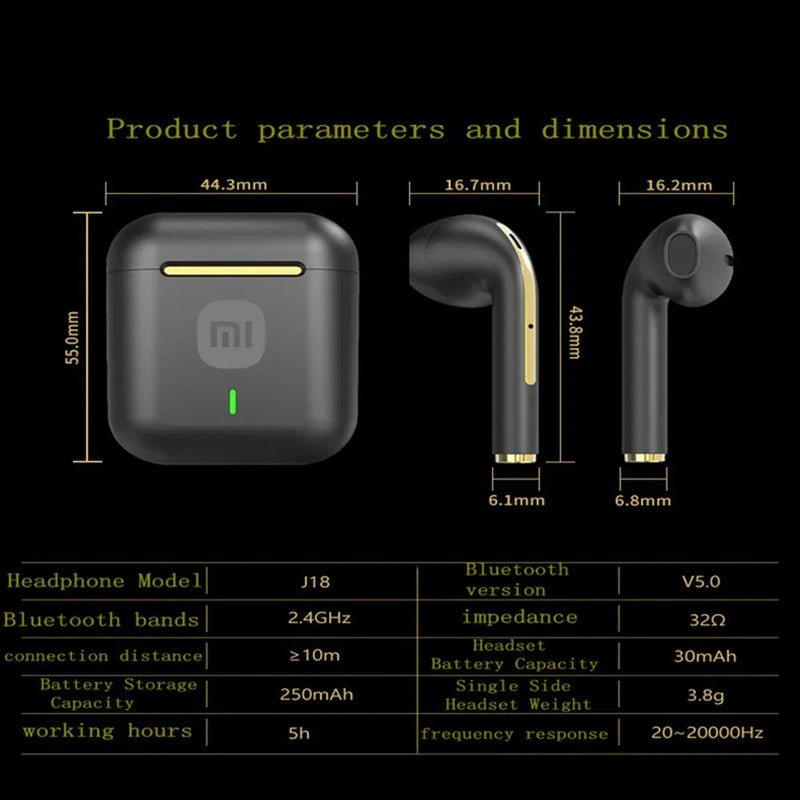 Fone de ouvido intra-auricular MIJIA J18 Bluetooth 5.3 TWS HiFI estéreo esportivo sem fio à prova d'água com microfone