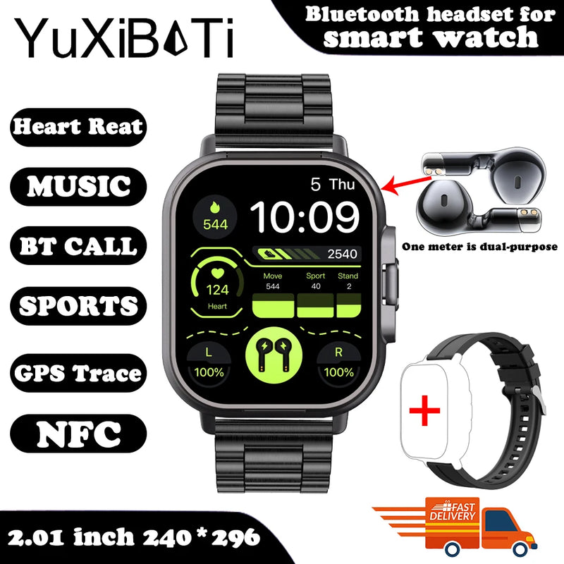 Relógio inteligente 2 em 1 2024 com fone de ouvido, Bluetooth, chamada, relógio masculino, GPS, monitoramento de frequência cardíaca, reprodução de música