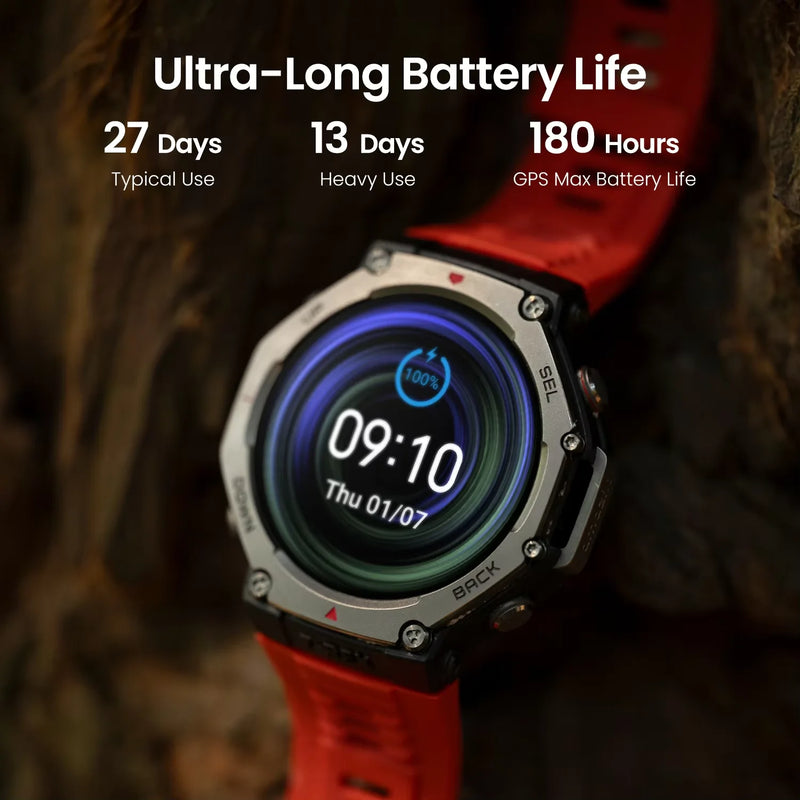 Amazfit T-Rex 3 Smartwatch para atividades ao ar livre com tela AMOLED de 48 mm, 6 sistemas de satélite, GPS de banda dupla, 170 modos esportivos