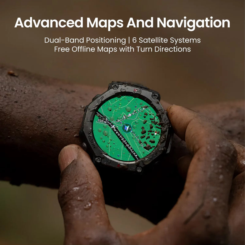 Amazfit T-Rex 3 Smartwatch para atividades ao ar livre com tela AMOLED de 48 mm, 6 sistemas de satélite, GPS de banda dupla, 170 modos esportivos