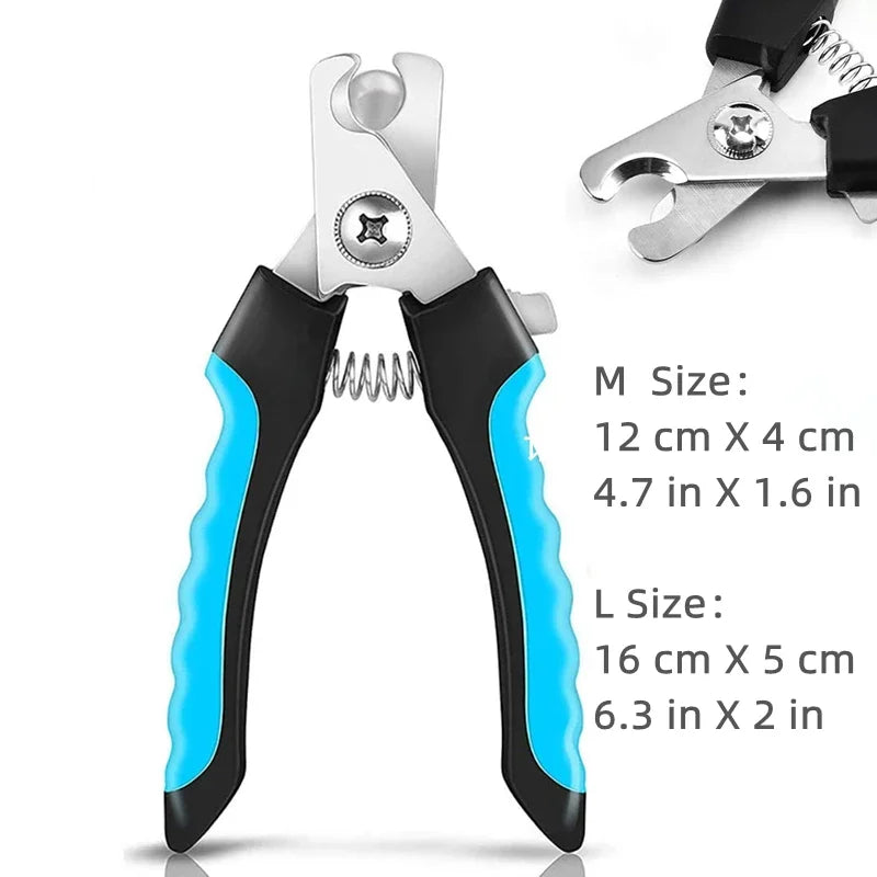 Cortador de unhas profissional para animais de estimação com proteção de segurança, tesoura de aço inoxidável para cuidados com as unhas de gatos e cães, suprimentos para higiene, tamanho adequado