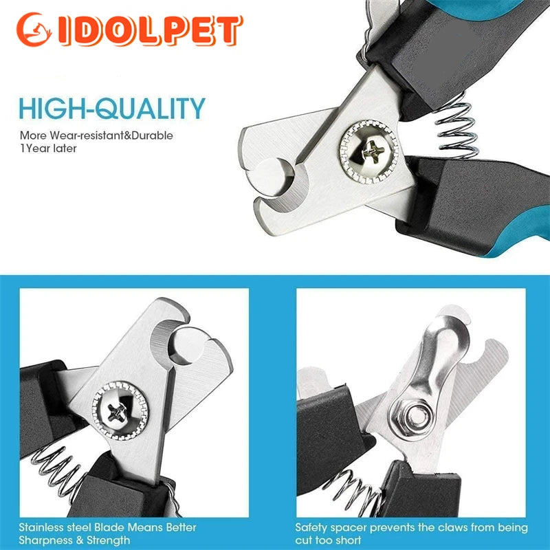 Cortador de unhas profissional para animais de estimação com proteção de segurança, tesoura de aço inoxidável para cuidados com as unhas de gatos e cães, suprimentos para higiene, tamanho adequado