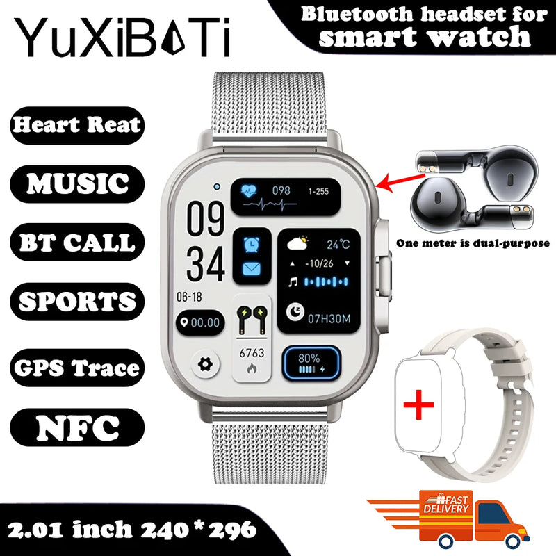Relógio inteligente 2 em 1 2024 com fone de ouvido, Bluetooth, chamada, relógio masculino, GPS, monitoramento de frequência cardíaca, reprodução de música