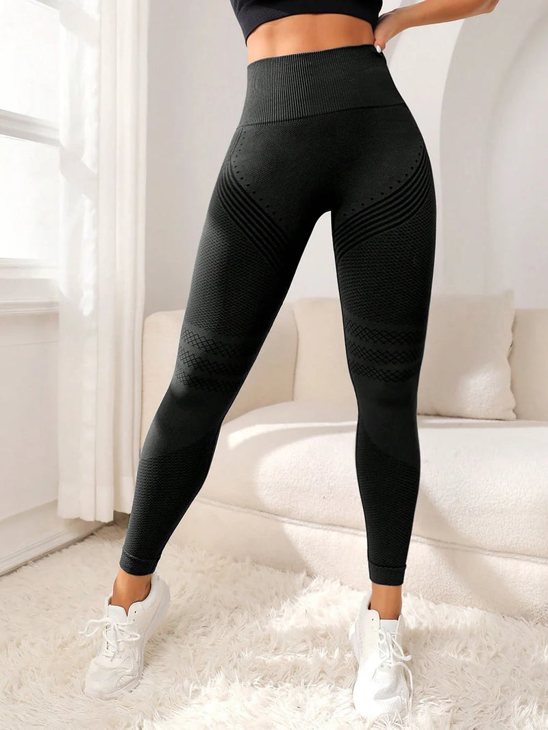Calças esportivas com linhas sensuais que levantam os glúteos, calças elásticas de ginástica de cintura alta, calças de corrida e ioga.