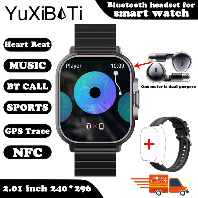 Relógio inteligente 2 em 1 2024 com fone de ouvido, Bluetooth, chamada, relógio masculino, GPS, monitoramento de frequência cardíaca, reprodução de música