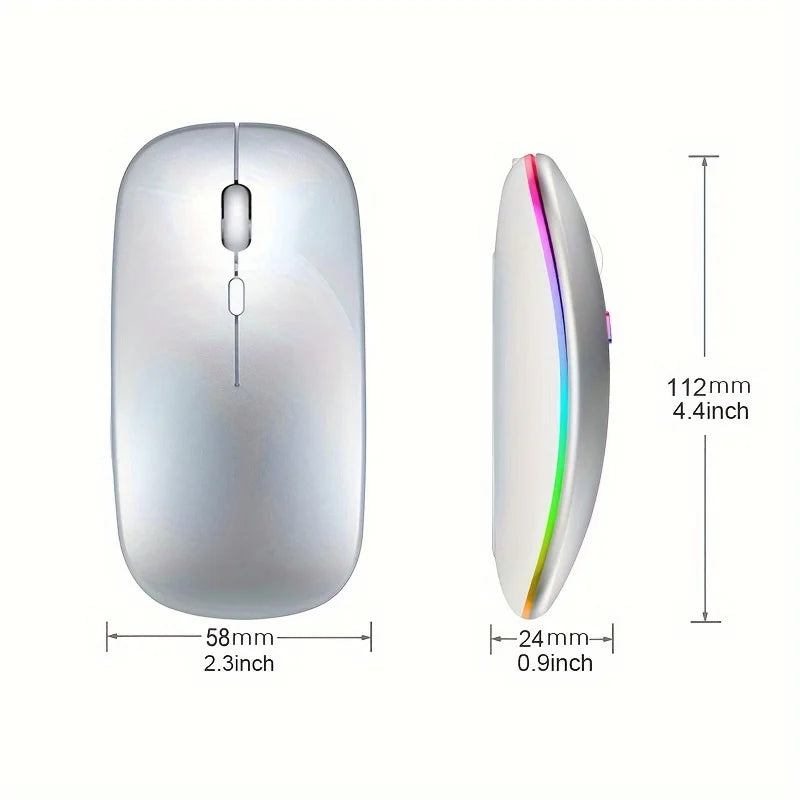 Mouse sem fio Bluetooth e 2,4 GHz, Modos duplos Recarregável RGB Ergonômico, Clique silencioso para PC iPad Laptop Celular TV.