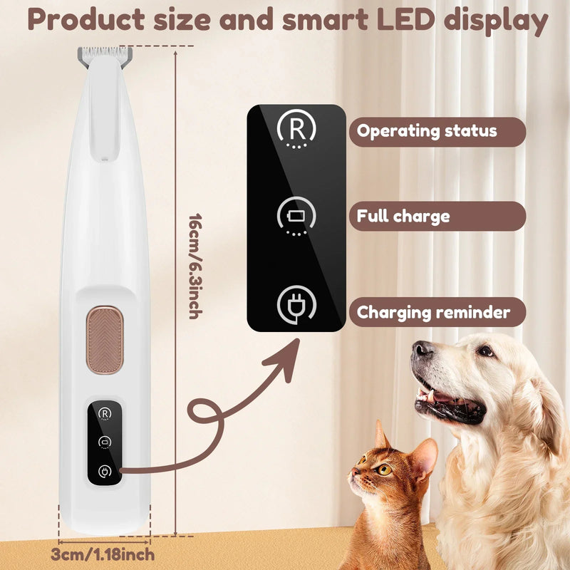 Novo aparador de patas para cães com luz LED, totalmente à prova d'água, aparador de pelos de animais com tela LED, cortador de cães para tosa, lâmina alargada de 18 mm